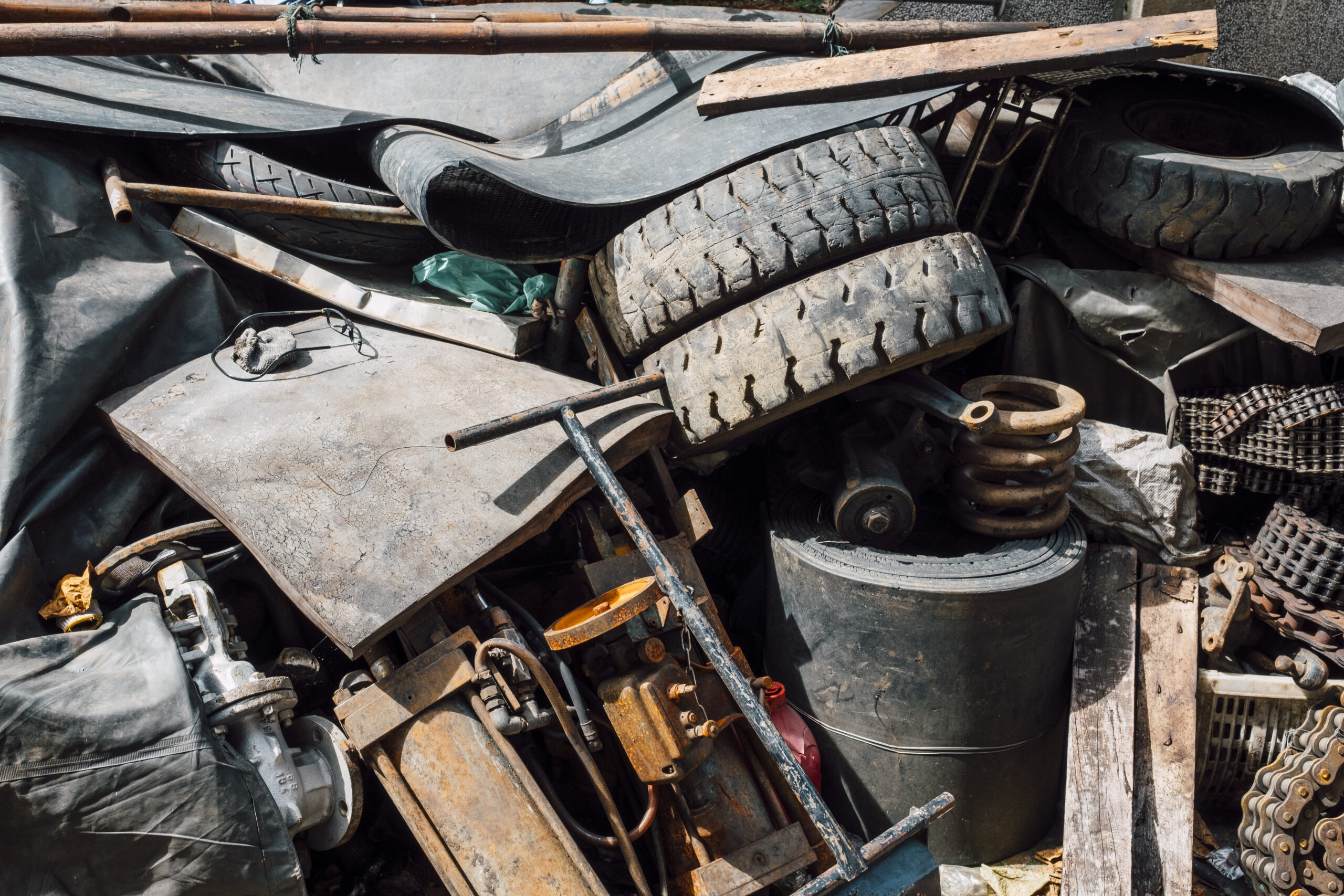 old rusty junk and garbage of steel and rubber